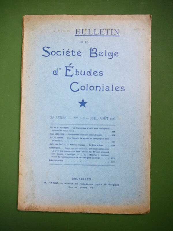 Bulletin de la Société belge d'études coloniales n°7-8, divers, M. Hayez, 1923